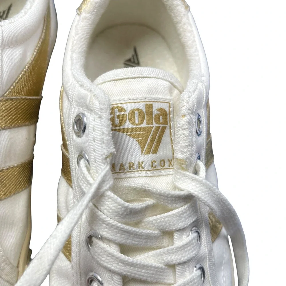 Gola Women's Tennis Mark Cox Sneakers in Off-White and Gold Preppy Casual Sporty